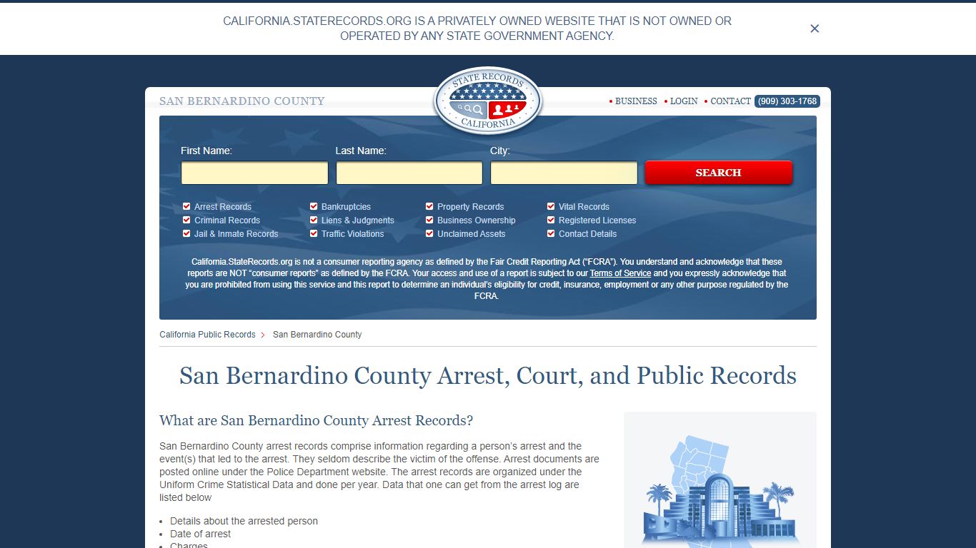 San Bernardino County Arrest, Court, and Public Records
